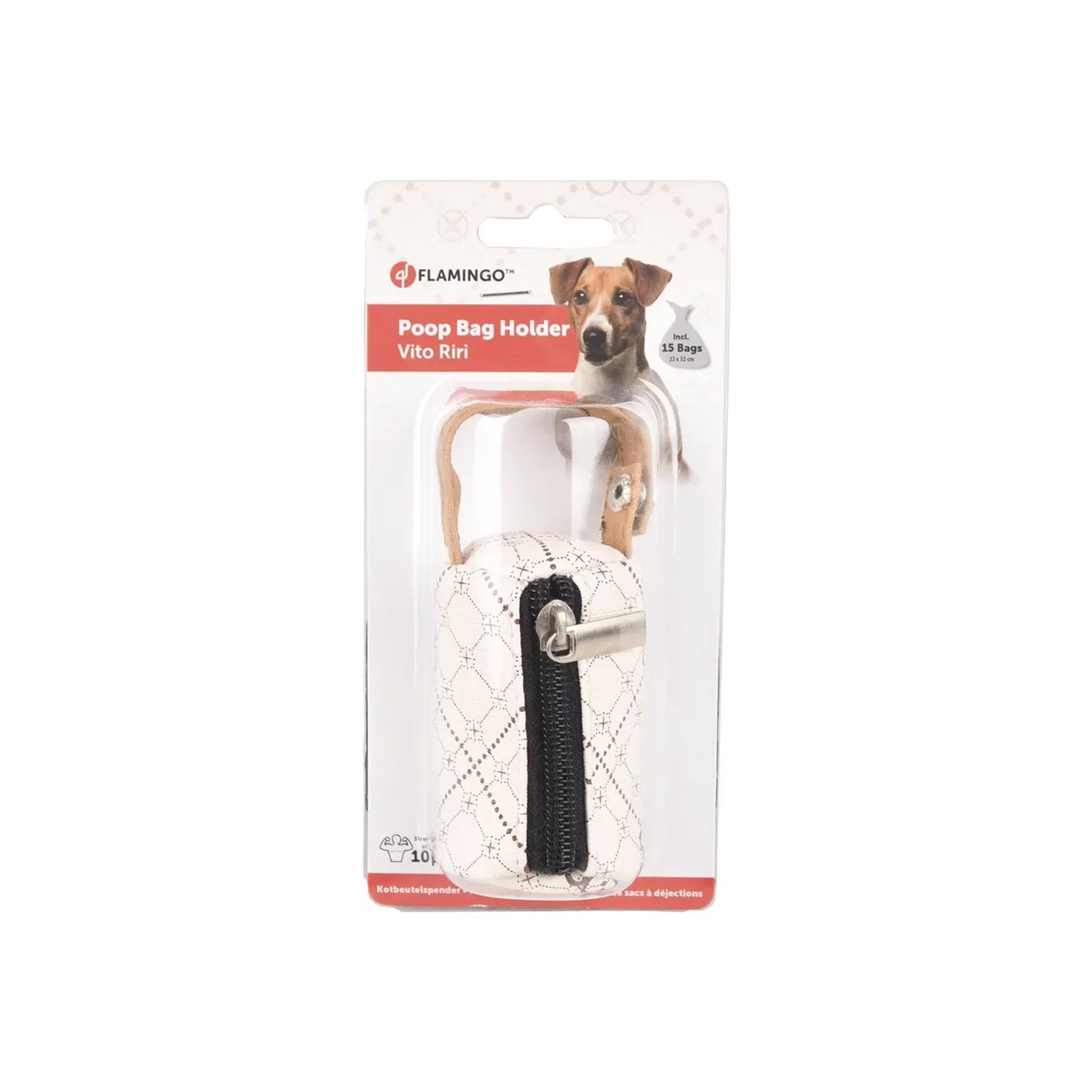 Flamingo Vito Dispenser In Cuoio Per Sacchettini Igienici Con Cerniera Beige