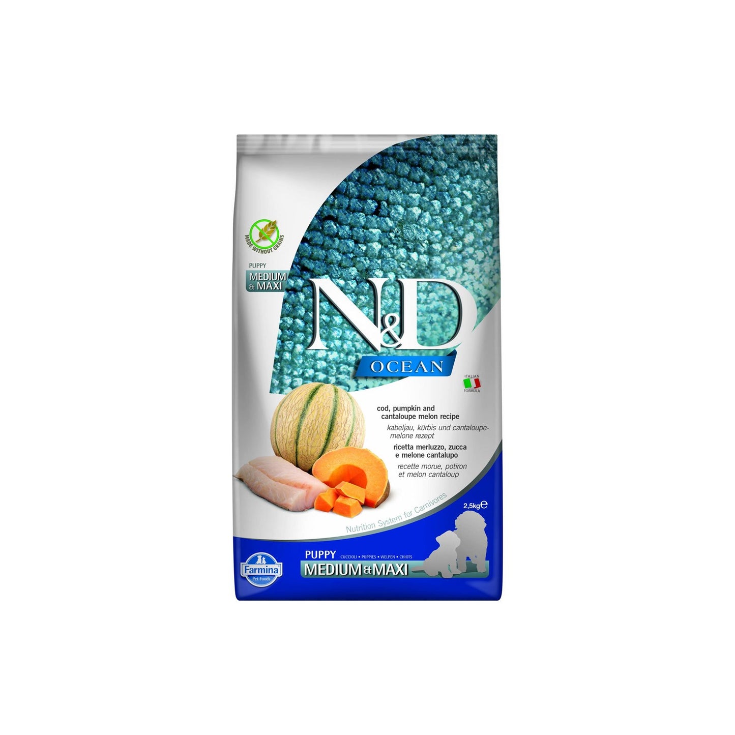 Farmina N&D Ocean Puppy Medium&Maxi Crocchette Per Cuccioli Di Taglia Media E Grande Con Merluzzo e Melone Cantalupo