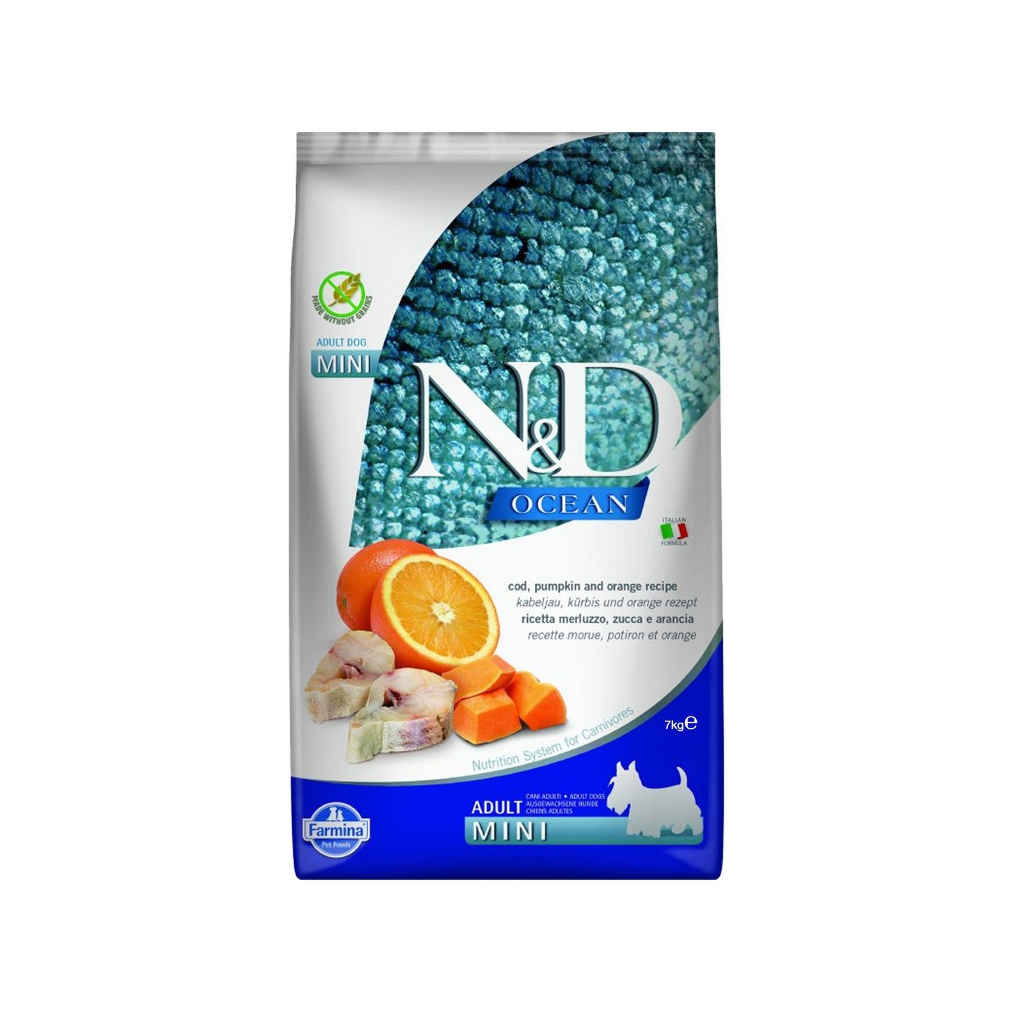 Farmina N&D Ocean Cod, Pumpkin & Orange Adult Mini Crocchette Per Cani Adulti Di Taglia Piccola Con Merluzzo, Zucca E Arancia