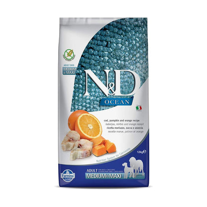 Farmina N&D Ocean Adult Medium&Maxi Crocchette Per Cani Adulti Di Taglia Media e Grande Con Merluzzo, Zucca e Arancia