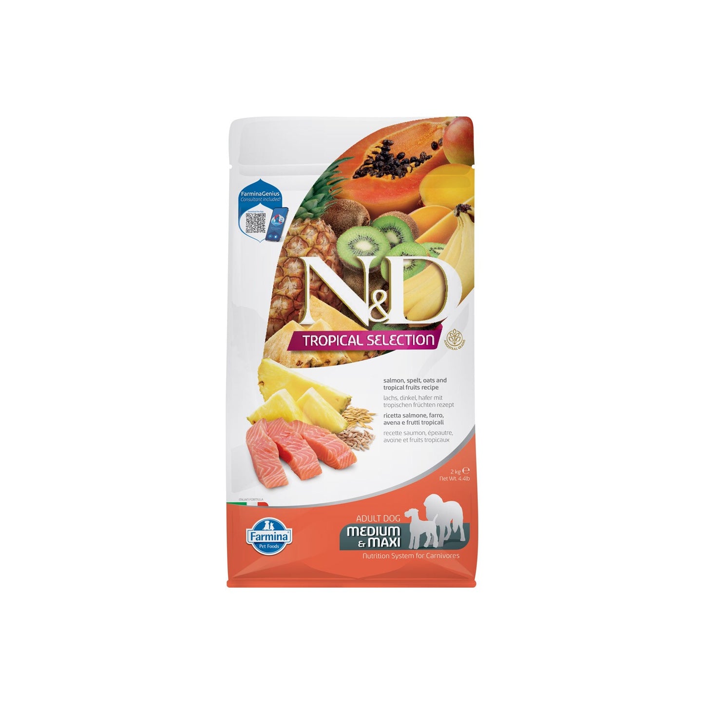 Farmina N&D Tropical Selection Adult Medium&Maxi Crocchette Cani Adulti Di Taglia Media e Grande Con Salmone e Frutti Tropicali