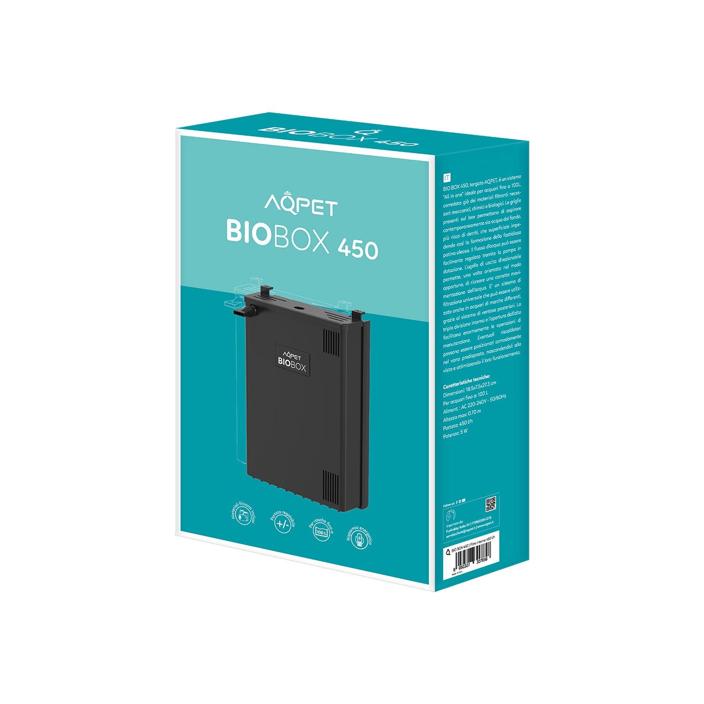 Aqpet BioBox 450 Filtro Interno Completo Universale 450l/h Per Acquari Con Materiali Filtranti