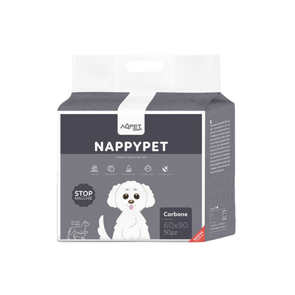 AqpetFriends Nappy Pet Carbo Tappetino Assorbente Con Strisce Adesive Al Carbone Attivo 50 pz