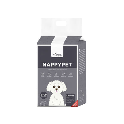 AqpetFriends Nappy Pet Carbo Tappetino Assorbente Con Strisce Adesive Al Carbone Attivo 50 pz