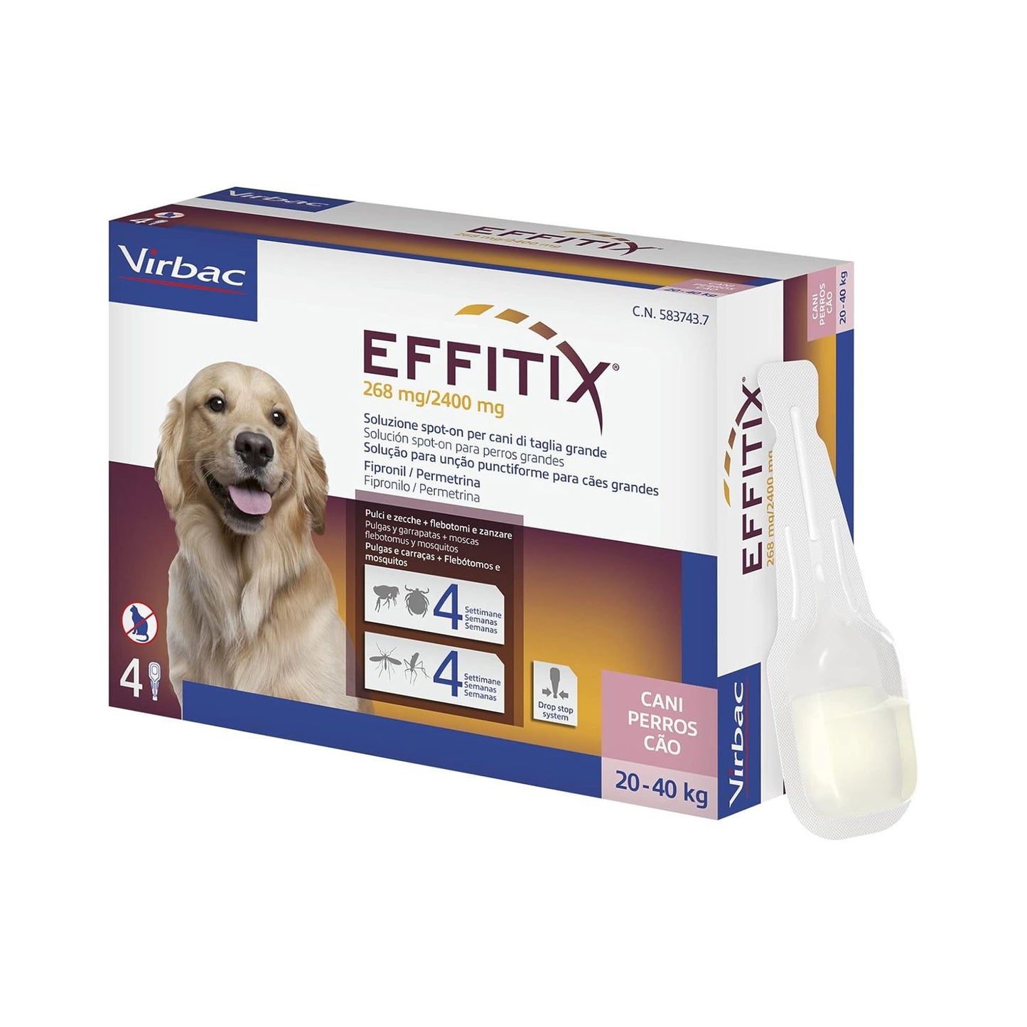 Virbac Effitix Soluzione Spot-On Per Il Cane - Protezione da Pulci, Flebotomi, Zecche, e Zanzare