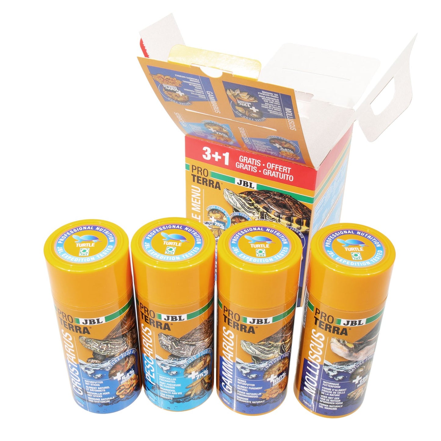 JBL Proterra Turtle Menu Assortimento Mangime 3+1 Omaggio Da 250ml Per Tartarughe D'acqua E Di Palude