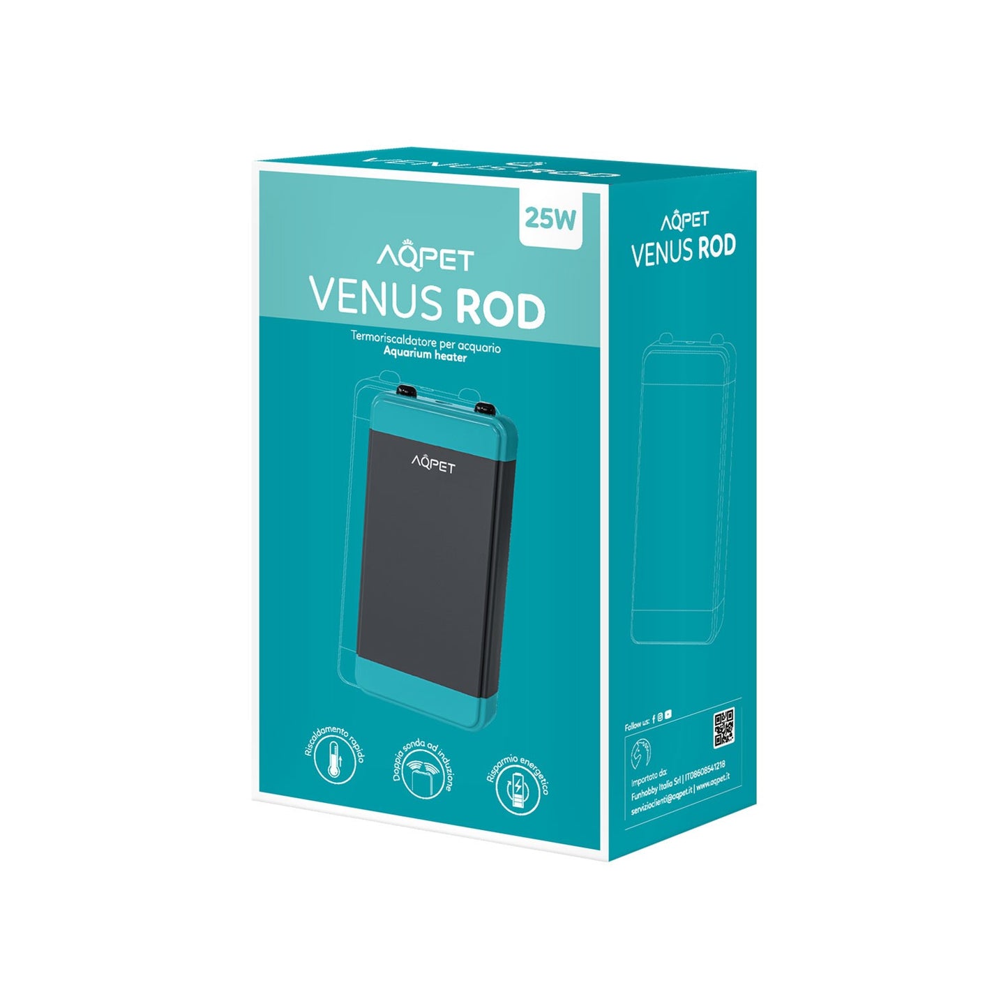 Aqpet Venus Rod Termoriscaldatore Compatto In Plastica Intelligente Per Acquari e Tartarughiere 25W