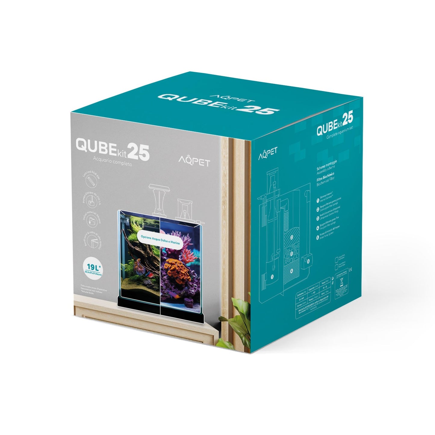 Aqpet Qube Kit 25 Sistema Completo E Funzionale Per Acquari D?acqua Dolce E Marina 19L