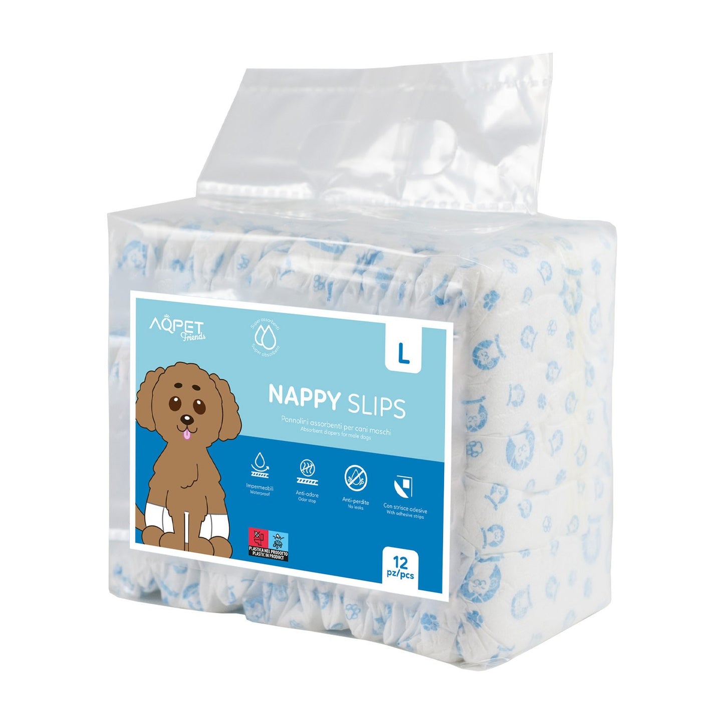 AqpetFriends Nappy Slips Pannolini Assorbenti a Fascia per Cani Maschi Conf. Da 12 Pz.
