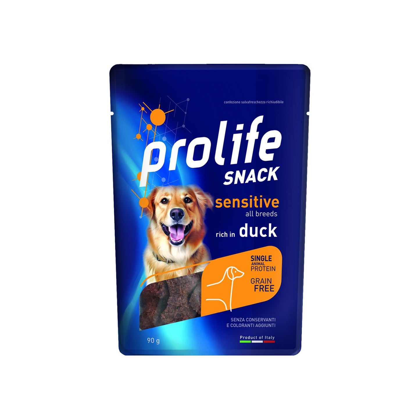 Prolife Snack Sensitive Grain Free Duck Alimento Complementare Ricco In Anatra Per Cani Adulti Di Tutte Le Taglie 90gr