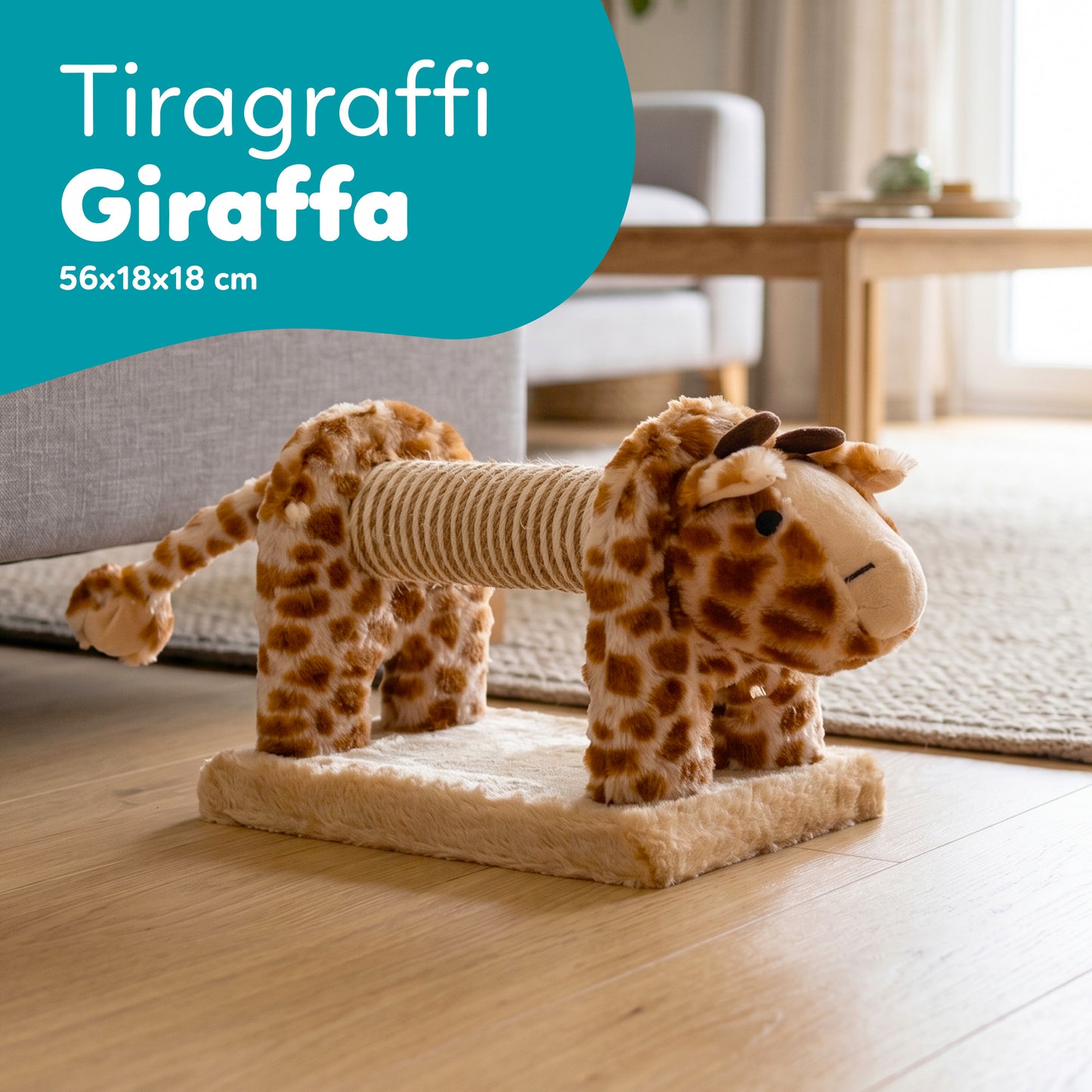AqpetFriends Giraffa Tiragraffi Mini a Forma di Giraffa 56 cm – Gioco e Graffiatoio per Gatti con Sisal