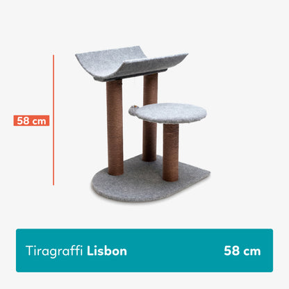 AqpetFriends Lisbon Tiragraffi Grigio in Sisal 58 cm – Colonna Tiragraffi con Piattaforme e Gioco