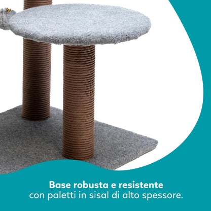 AqpetFriends Lisbon Tiragraffi Grigio in Sisal 58 cm – Colonna Tiragraffi con Piattaforme e Gioco