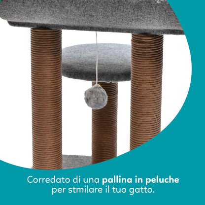 AqpetFriends Lisbon Tiragraffi Grigio in Sisal 58 cm – Colonna Tiragraffi con Piattaforme e Gioco