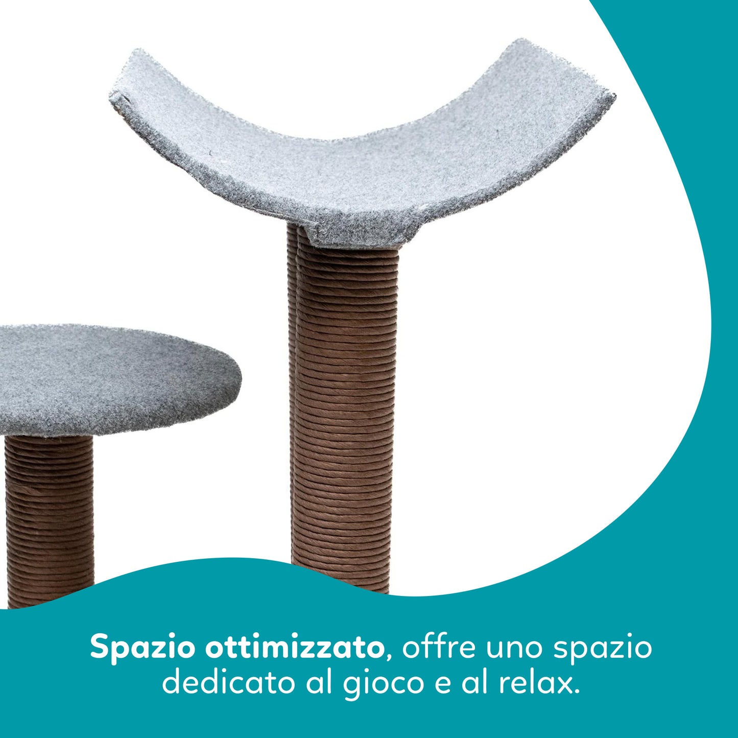 AqpetFriends Lisbon Tiragraffi Grigio in Sisal 58 cm – Colonna Tiragraffi con Piattaforme e Gioco