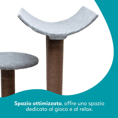 AqpetFriends Lisbon Tiragraffi Grigio in Sisal 58 cm – Colonna Tiragraffi con Piattaforme e Gioco