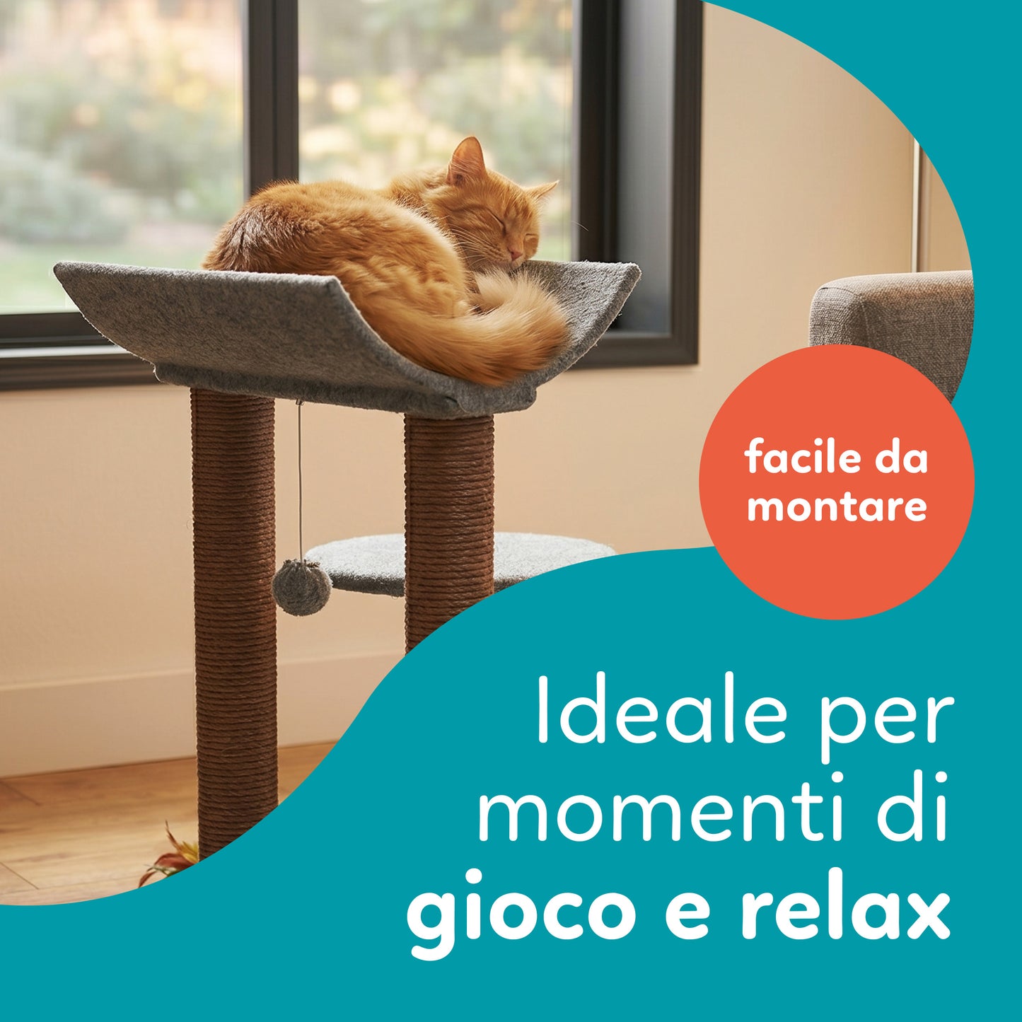 AqpetFriends Lisbon Tiragraffi Grigio in Sisal 58 cm – Colonna Tiragraffi con Piattaforme e Gioco