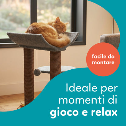 AqpetFriends Lisbon Tiragraffi Grigio in Sisal 58 cm – Colonna Tiragraffi con Piattaforme e Gioco