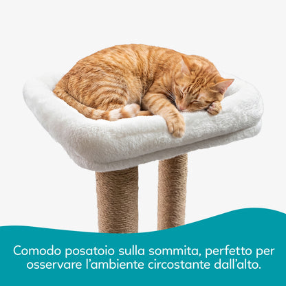 AqpetFriends Sidney Tiragraffi a Piani 140 cm – Albero Tiragraffi per Gatti con Sisal, Cucce e Giochi