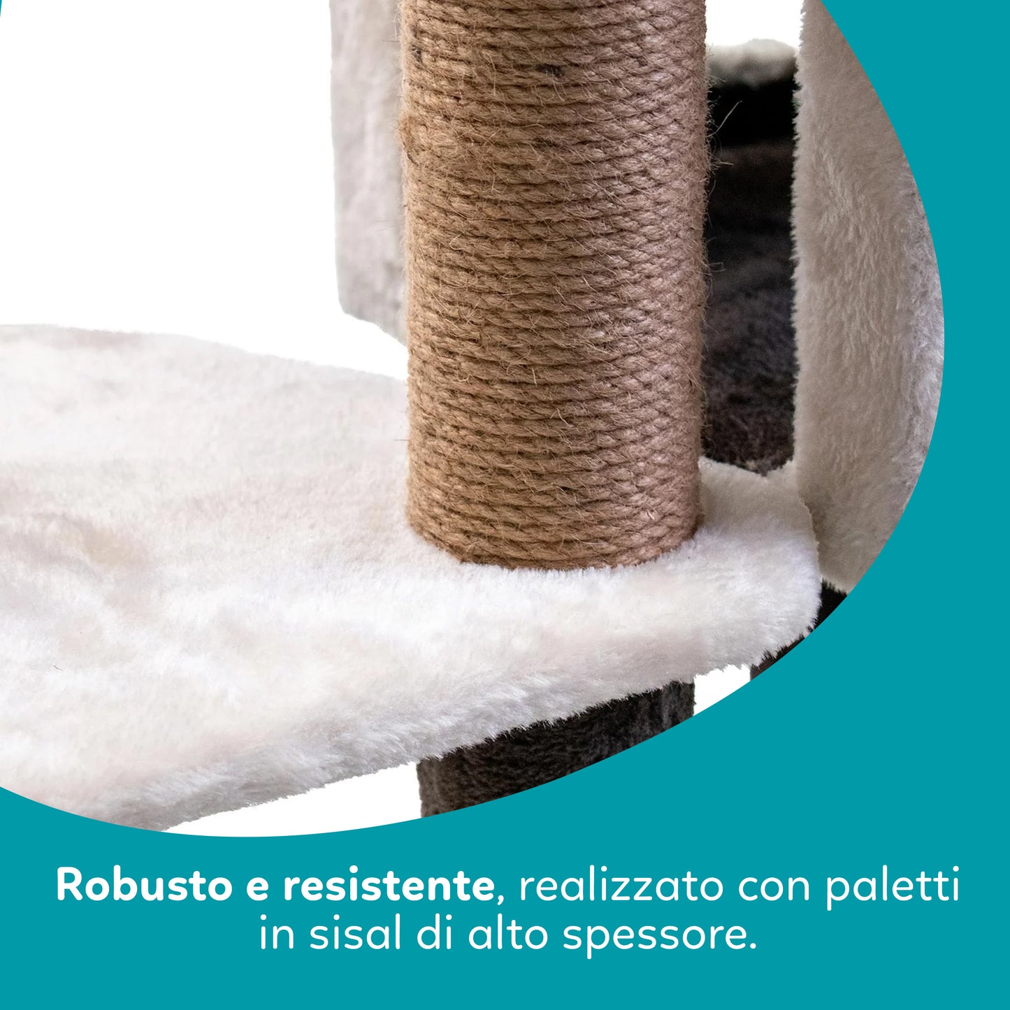 AqpetFriends Sidney Tiragraffi a Piani 140 cm – Albero Tiragraffi per Gatti con Sisal, Cucce e Giochi