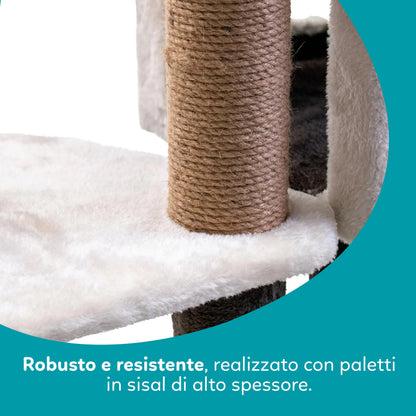 AqpetFriends Sidney Tiragraffi a Piani 140 cm – Albero Tiragraffi per Gatti con Sisal, Cucce e Giochi