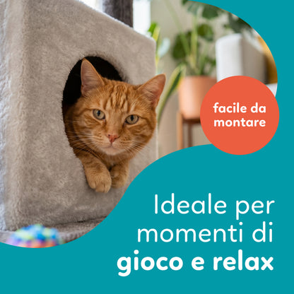 AqpetFriends Sidney Tiragraffi a Piani 140 cm – Albero Tiragraffi per Gatti con Sisal, Cucce e Giochi