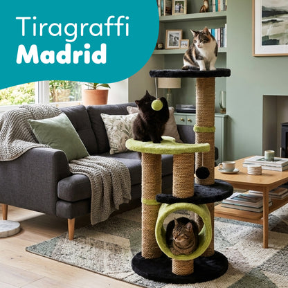 AqpetFriends Madrid Tiragraffi Alto per Gatti 86 cm – Colonna in Sisal con Piattaforme e Giochi