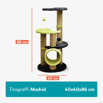 AqpetFriends Madrid Tiragraffi Alto per Gatti 86 cm – Colonna in Sisal con Piattaforme e Giochi