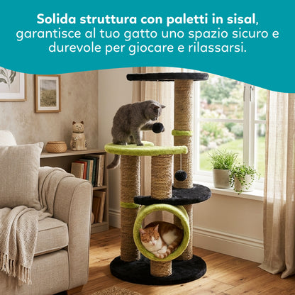 AqpetFriends Madrid Tiragraffi Alto per Gatti 86 cm – Colonna in Sisal con Piattaforme e Giochi