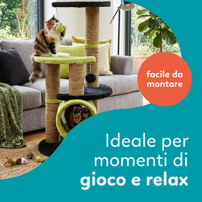 AqpetFriends Madrid Tiragraffi Alto per Gatti 86 cm – Colonna in Sisal con Piattaforme e Giochi