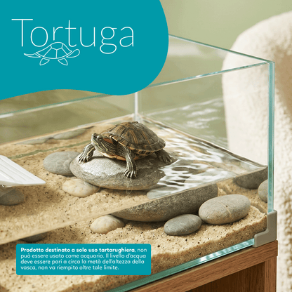 Aqpet Tortuga 40 Tartarughiera In Vetro Con Coperchio E Isola Per Tartarughe D'acqua 16L