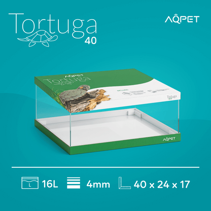 Aqpet Tortuga 40 Tartarughiera In Vetro Con Coperchio E Isola Per Tartarughe D'acqua 16L