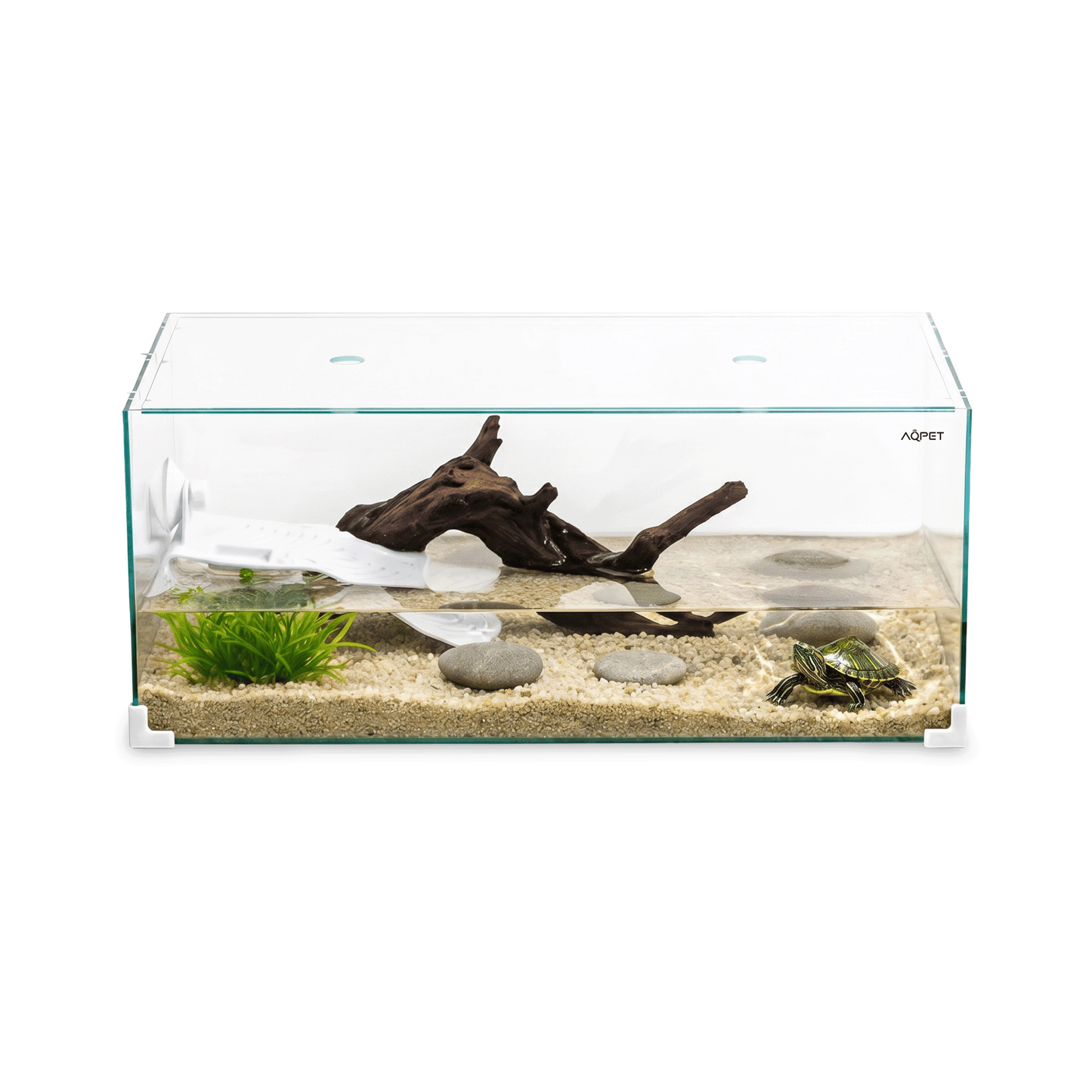 Aqpet Tortuga 60 Tartarughiera In Vetro Con Coperchio E Isola Per Tartarughe D'acqua 45L