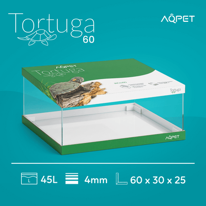 Aqpet Tortuga 60 Tartarughiera In Vetro Con Coperchio E Isola Per Tartarughe D'acqua 45L