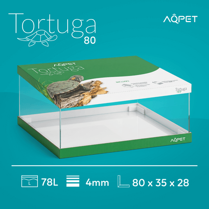 Aqpet Tortuga 80 Tartarughiera In Vetro Con Coperchio E Isola Per Tartarughe D'acqua 78L