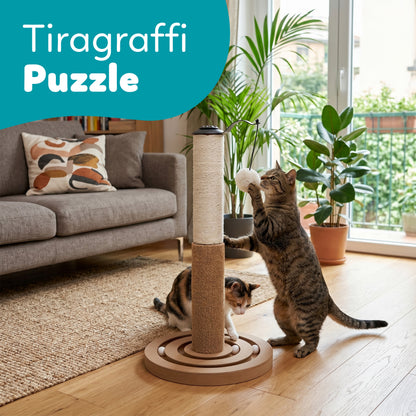 AqpetFriends Puzzle Tiragraffi a Colonna Interattivo 55 cm – Sisal con Percorso Palline e Gioco Sospeso