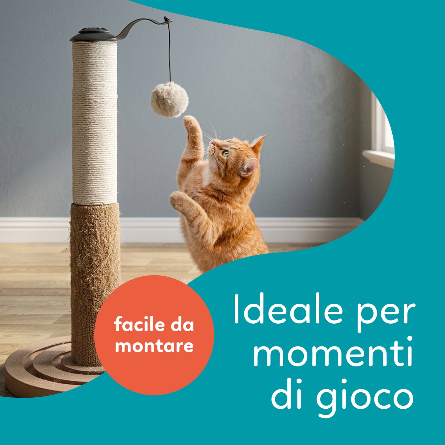 AqpetFriends Puzzle Tiragraffi a Colonna Interattivo 55 cm – Sisal con Percorso Palline e Gioco Sospeso