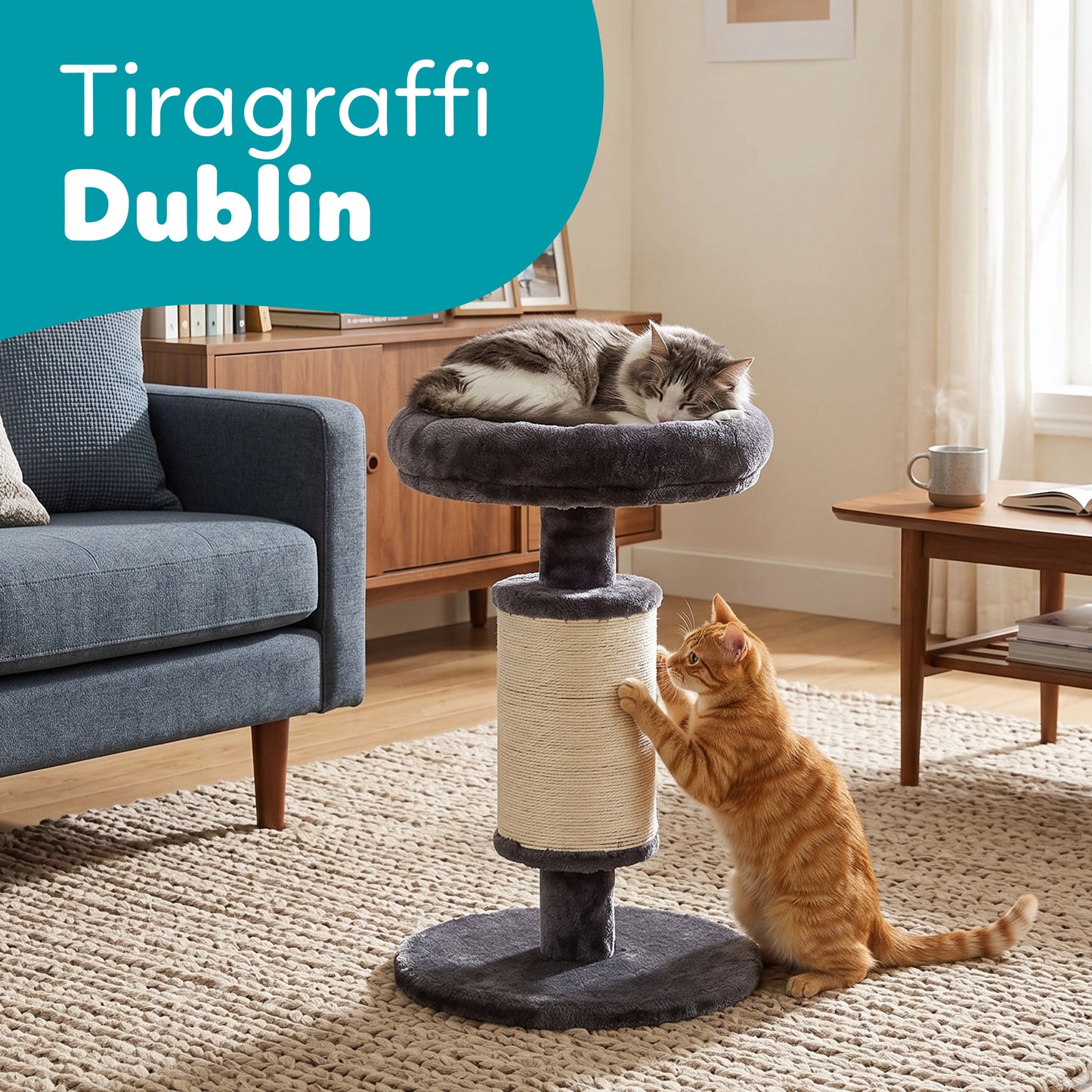 AqpetFriends Dublin Tiragraffi in Peluche 58 cm – Colonna con Sisal e Cuccia per Gatti