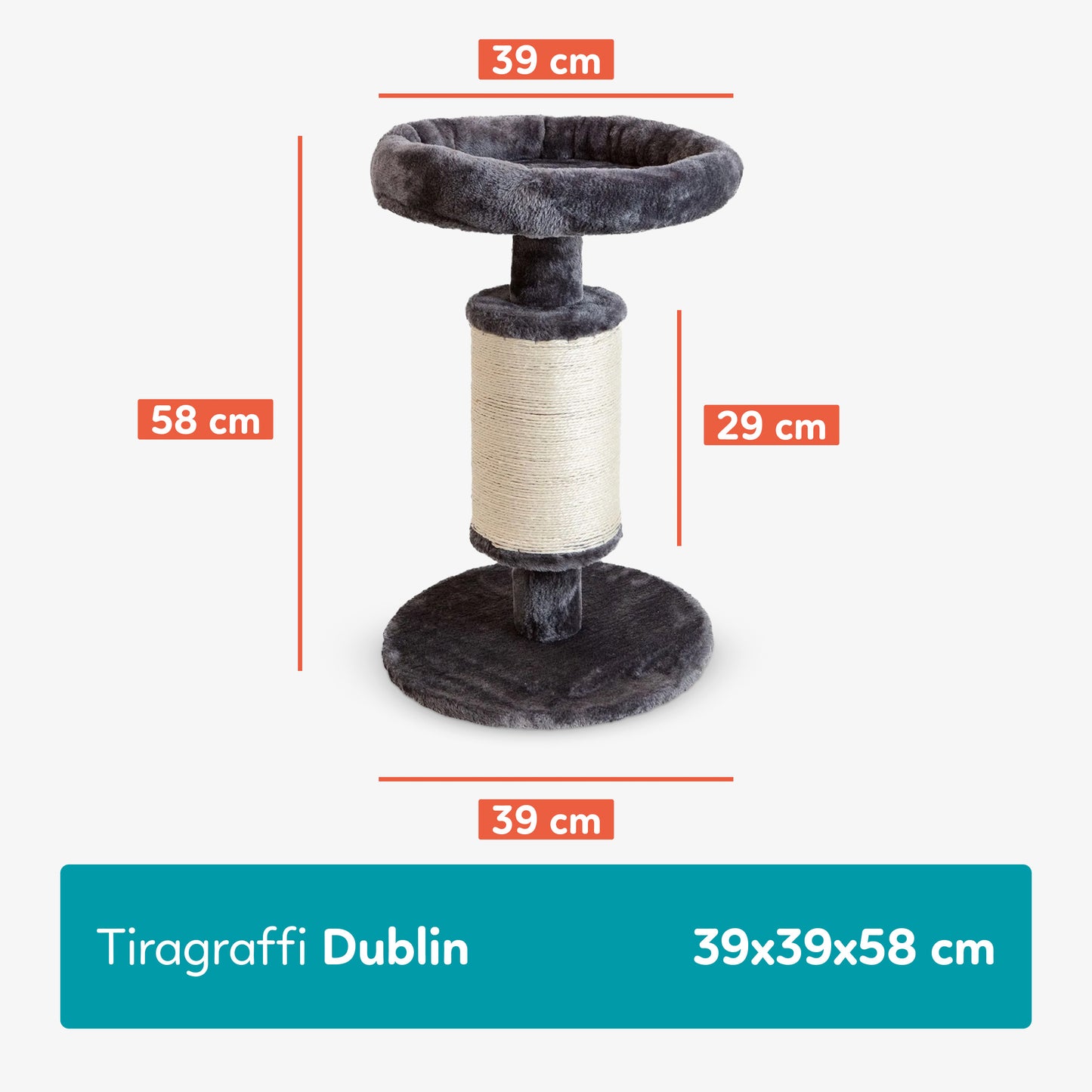 AqpetFriends Dublin Tiragraffi in Peluche 58 cm – Colonna con Sisal e Cuccia per Gatti