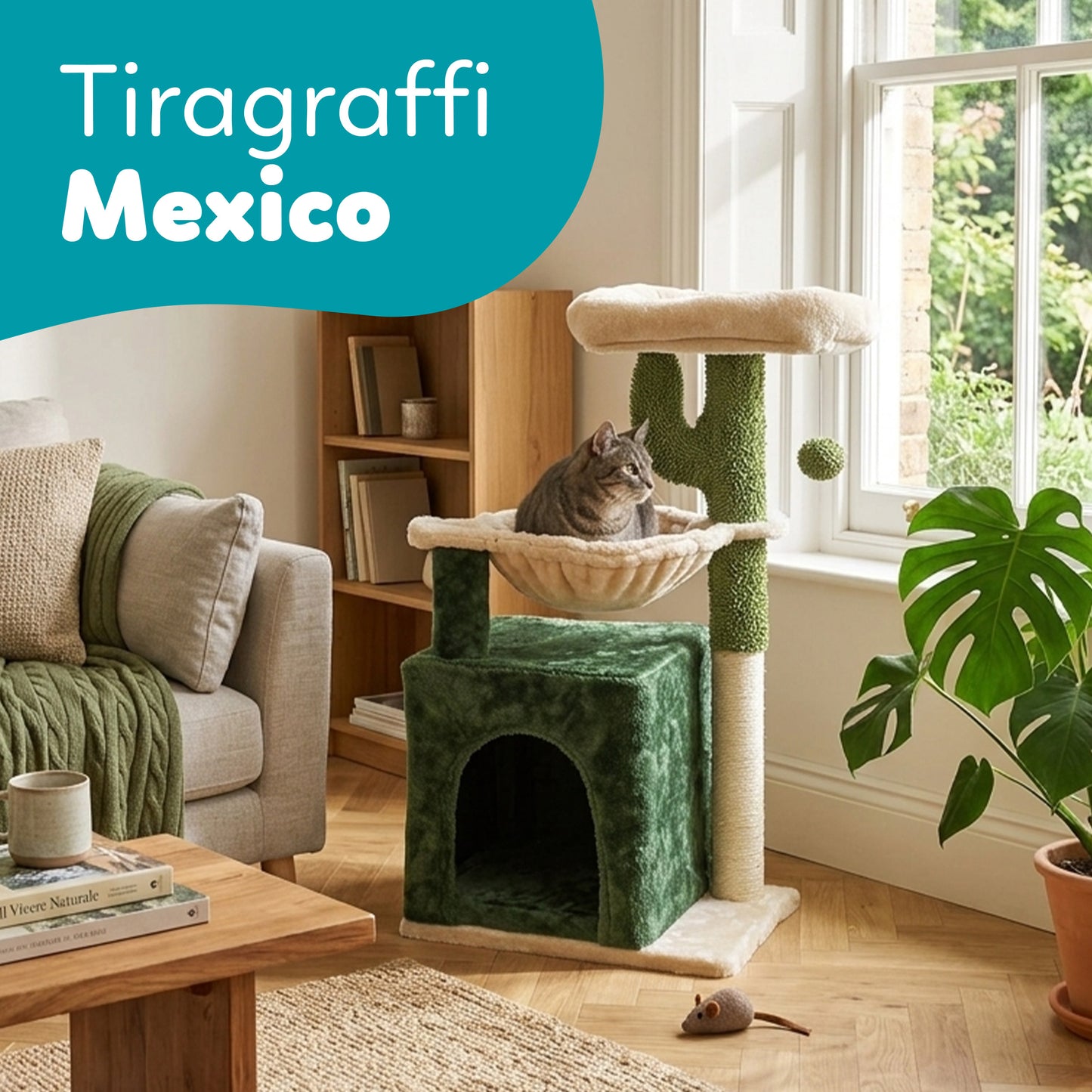 AqpetFriends Mexico Tiragraffi in Sisal 75 cm – Tiragraffi con Cuccia, Amaca e Piani Multilivello