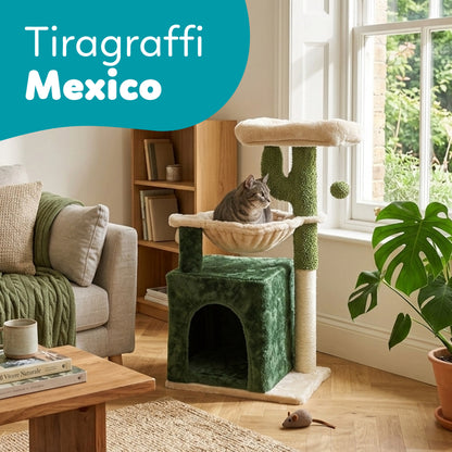 AqpetFriends Mexico Tiragraffi in Sisal 75 cm – Tiragraffi con Cuccia, Amaca e Piani Multilivello