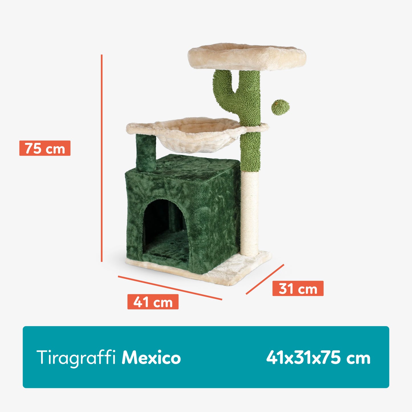 AqpetFriends Mexico Tiragraffi in Sisal 75 cm – Tiragraffi con Cuccia, Amaca e Piani Multilivello