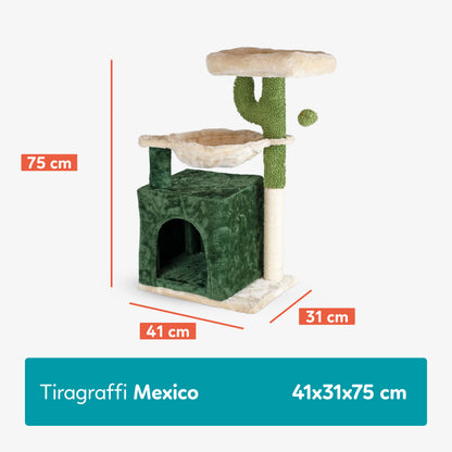 AqpetFriends Mexico Tiragraffi in Sisal 75 cm – Tiragraffi con Cuccia, Amaca e Piani Multilivello