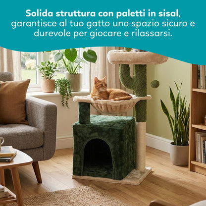 AqpetFriends Mexico Tiragraffi in Sisal 75 cm – Tiragraffi con Cuccia, Amaca e Piani Multilivello