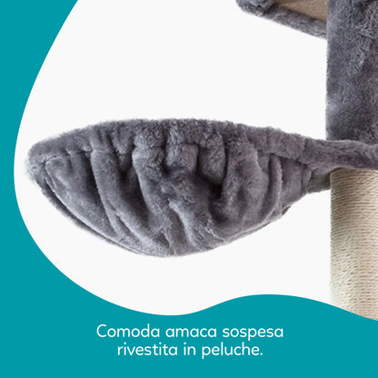 AqpetFriends London Tiragraffi Trespolo per Gatti 125 cm – Tiragraffi con Cucce, Amaca e Sisal