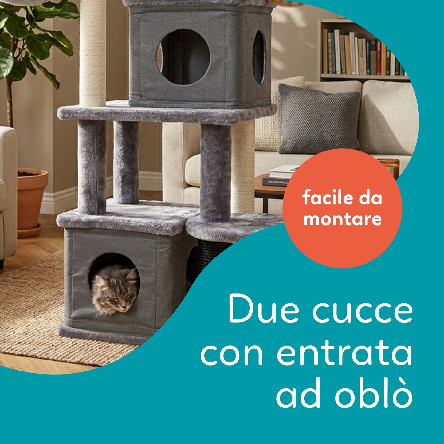 AqpetFriends London Tiragraffi Trespolo per Gatti 125 cm – Tiragraffi con Cucce, Amaca e Sisal