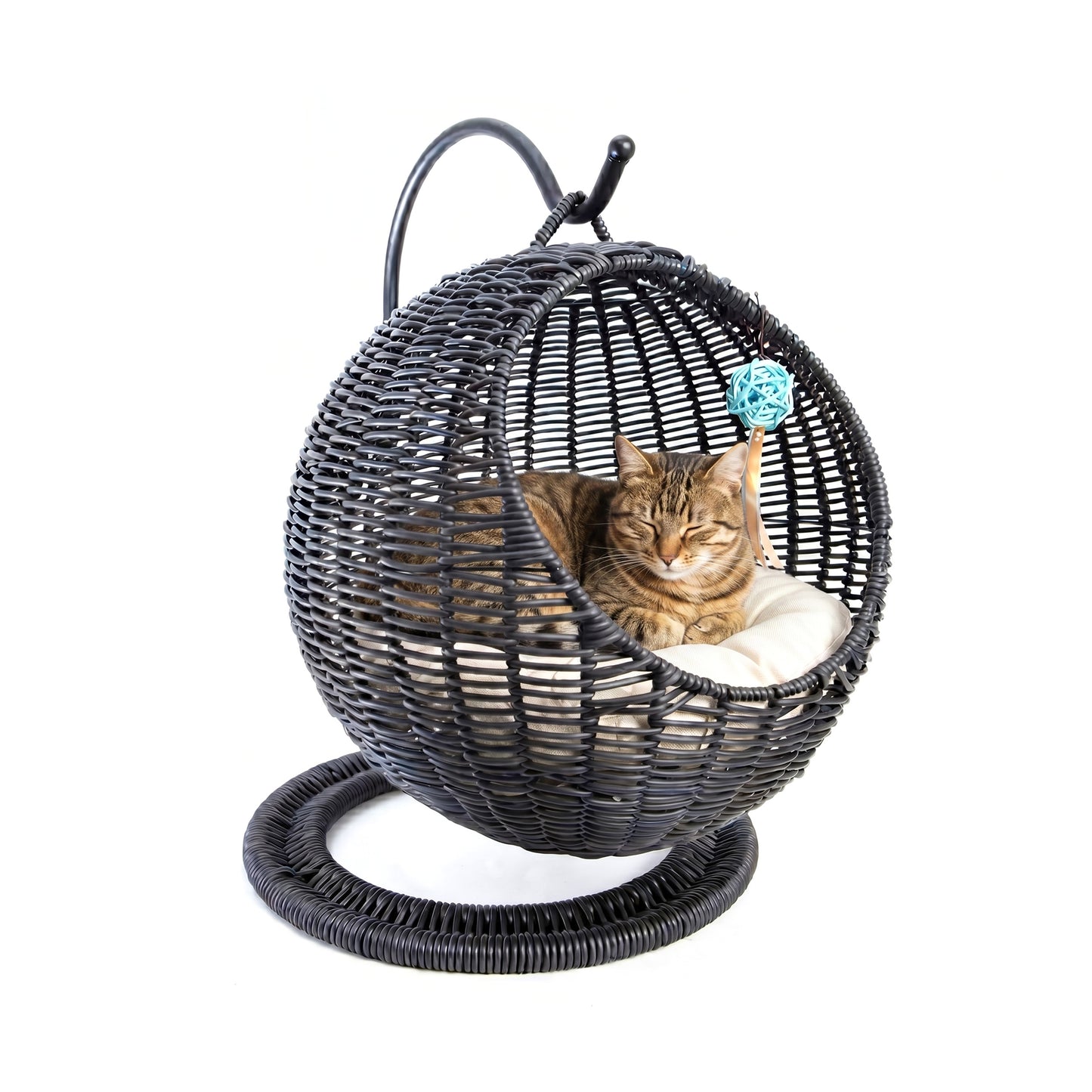 AqpetFriends Morfeo Cuccia Sospesa per Gatti – Nido in Rattan con Cuscino e Gioco Integrato