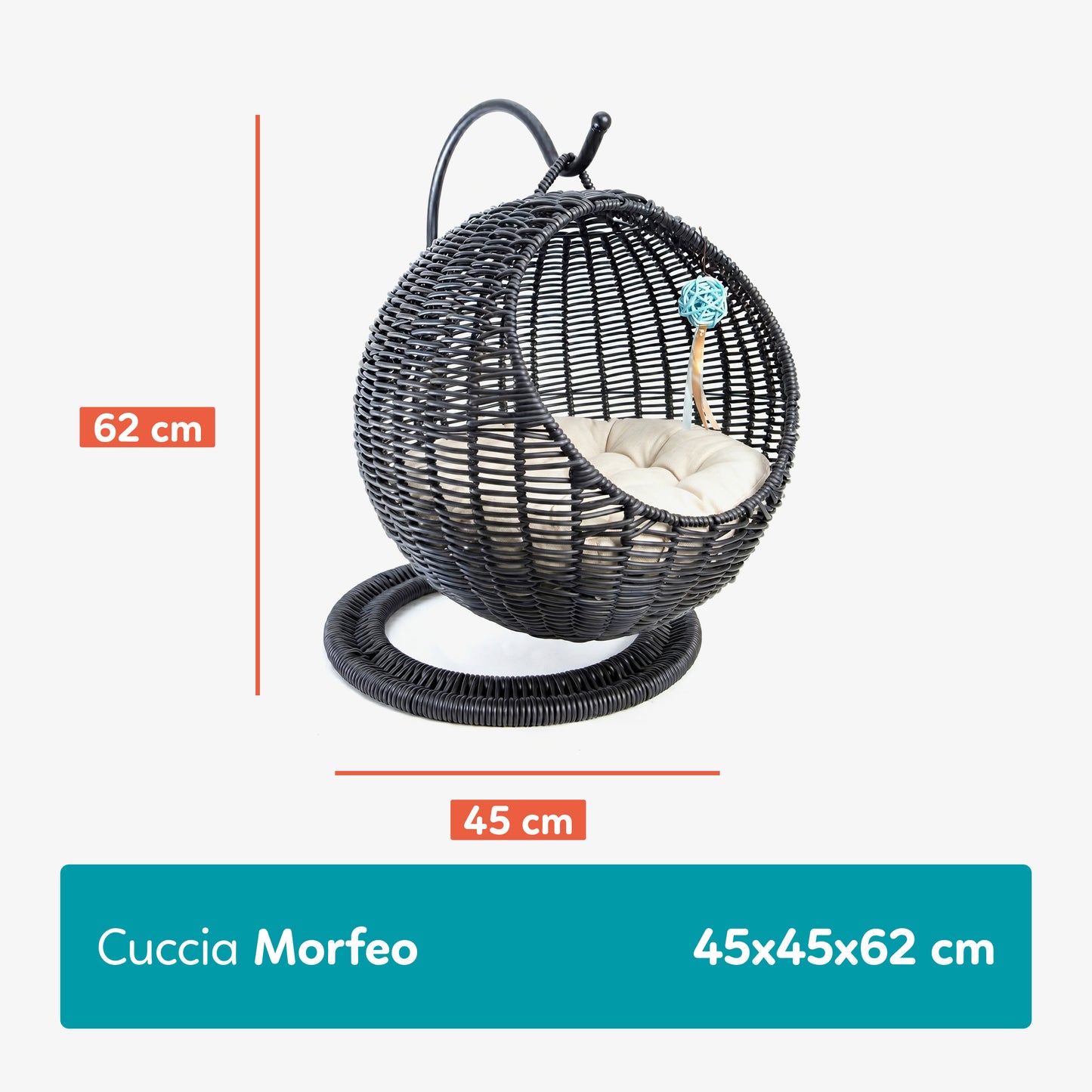 AqpetFriends Morfeo Cuccia Sospesa per Gatti – Nido in Rattan con Cuscino e Gioco Integrato