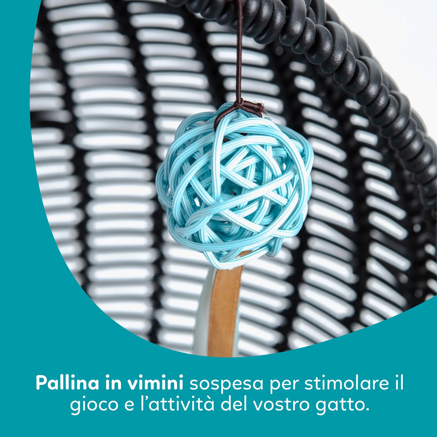 AqpetFriends Morfeo Cuccia Sospesa per Gatti – Nido in Rattan con Cuscino e Gioco Integrato