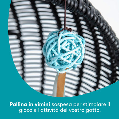 AqpetFriends Morfeo Cuccia Sospesa per Gatti – Nido in Rattan con Cuscino e Gioco Integrato